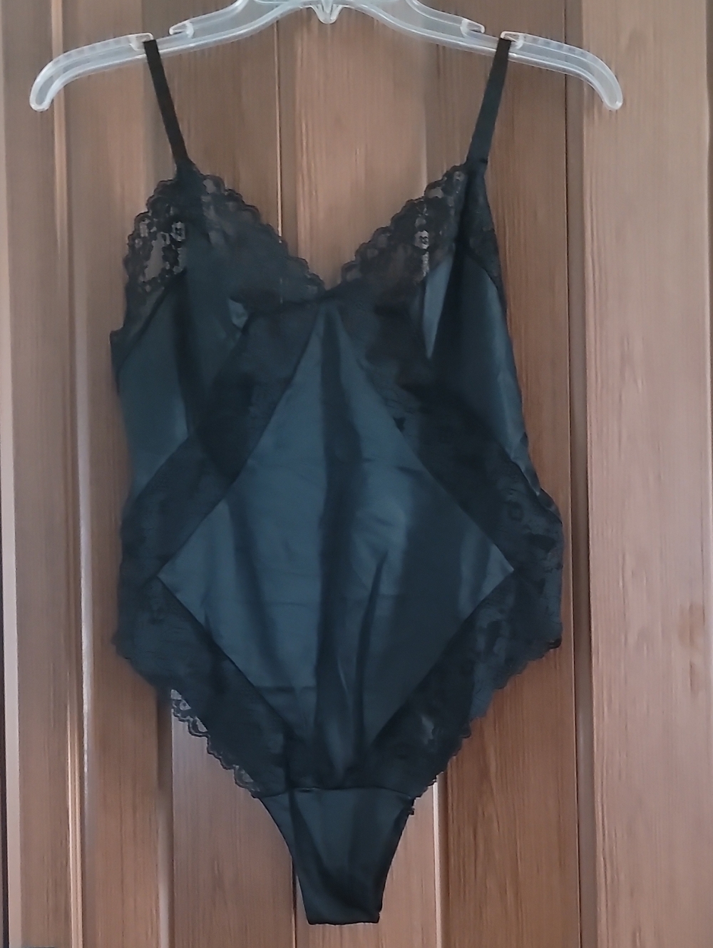 Frederick of Hollywood Black Lace-Trim Satin Teddy - Women Intimates. Size M